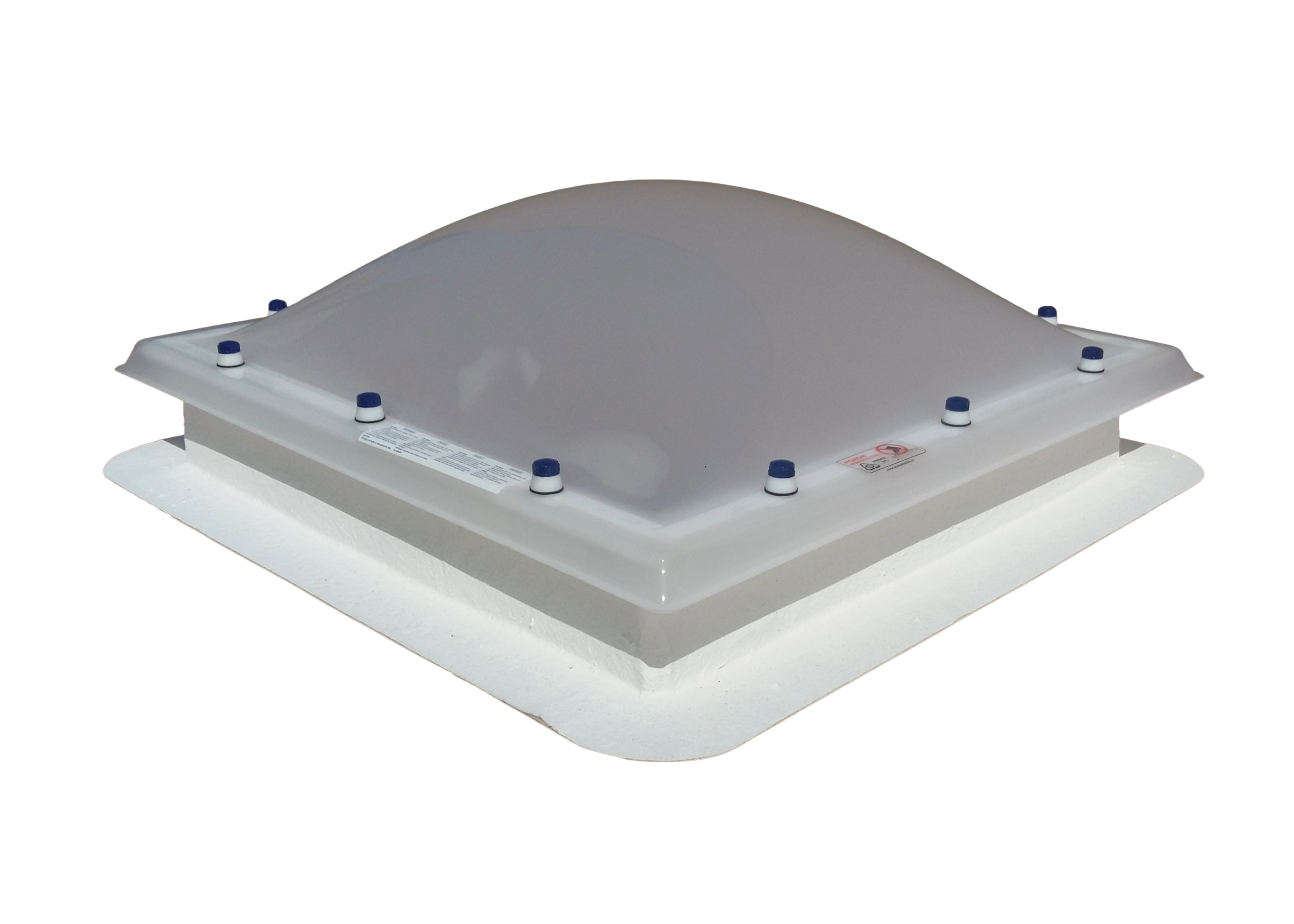 Świetlik dachowy kopułowy otwierany elektrycznie (akryl) na podstawie PVC